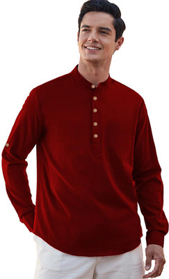 VIMASUTI Men Solid Straight Kurta(Maroon)