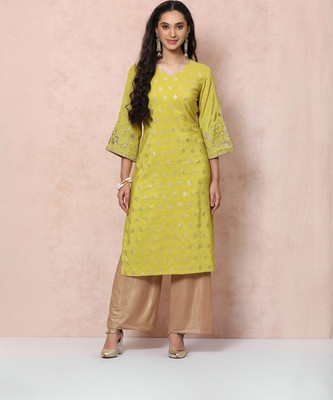 RANGRITI Women Solid Straight Kurta(Green)