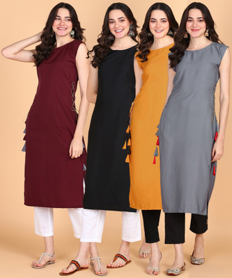 Aiza collection Women Solid Straight Kurta(Gold)