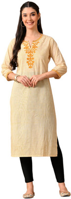 KAAHEERA Women Floral Print Straight Kurta(Yellow)