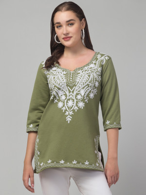 CROWN KING GARMENTS Women Embroidered Straight Kurta(Light Green)