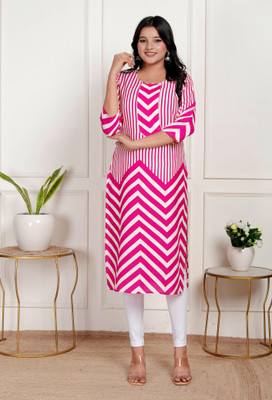 JKM Women Printed A-line Kurta(Yellow, White)