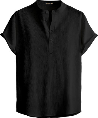 Cloth Factory Men Self Design Straight Kurta(Black)