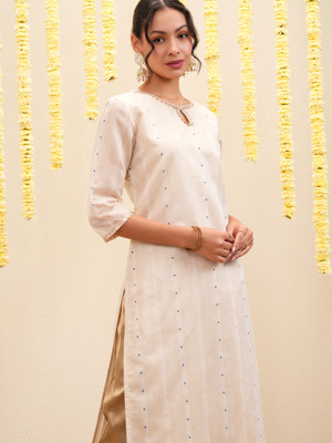 Vishudh Women Printed Straight Kurta(Beige)