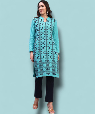 HEMLOCK Women Self Design Straight Kurta(Light Blue)