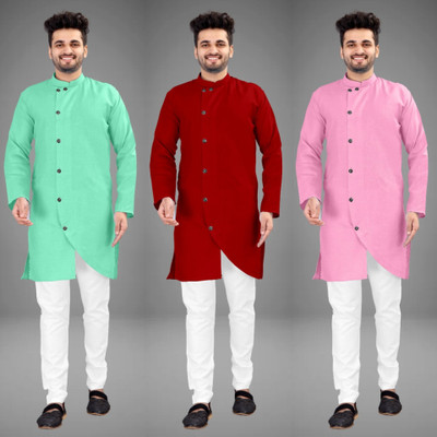 DIAMOND CLUSTER Men Self Design Trail Cut Kurta(Multicolor)