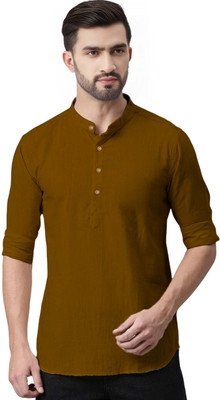 BHUVIKOO Men Solid A-line Kurta(Brown)