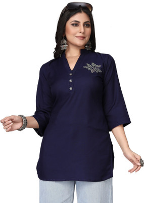 HouseOfCommon Women Self Design A-line Kurta(Blue)
