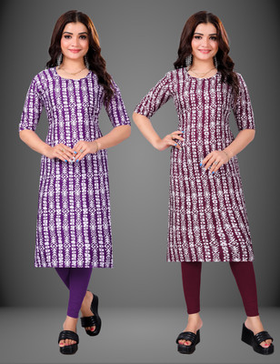 MOBHISA Women Printed Straight Kurta(Maroon)