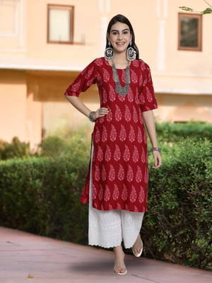 EthnicBasket Women Printed A-line Kurta(Red)