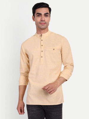 Tesmare Men Woven Design Straight Kurta(Orange, Yellow)