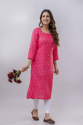 ATIISUNDAR Women Self Design Straight Kurta(Pink)