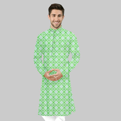 HIKNOCK Men Printed Straight Kurta(Light Green)