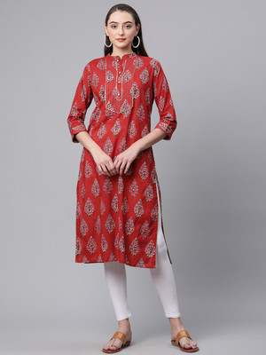 DIVENA Women Floral Print Straight Kurta(Maroon)