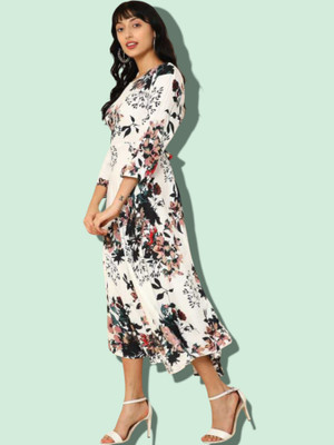 mk creation Women Printed Anarkali Kurta(White)