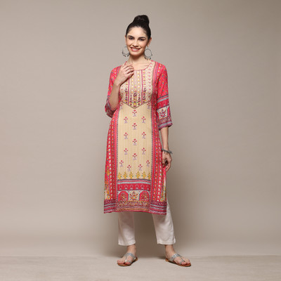 BIBA Women Printed Straight Kurta(Red)