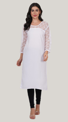 Ad Straders Women Self Design A-line Kurta(White)