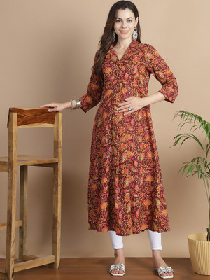 Secret Wish Women Floral Print A-line Kurta(Brown)