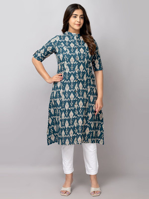 FASHION PETALS Women Printed A-line Kurta(Blue)