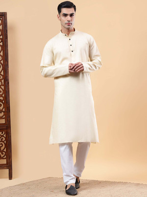 Yugnik Men Solid A-line Kurta(Beige)