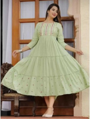 Aasiya Enterprises Women Embroidered Anarkali Kurta(Light Green)