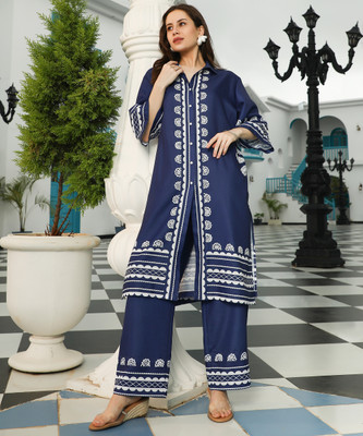 QISSA Women Floral Print Ethnic Dress Kurta(Blue)