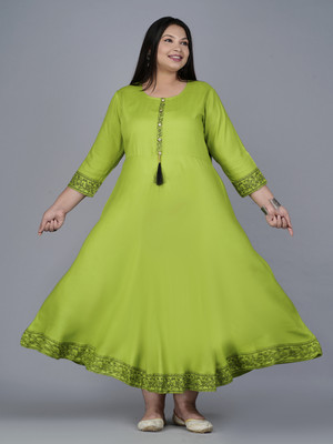 LABULY Women Solid Flared Kurta(Green)