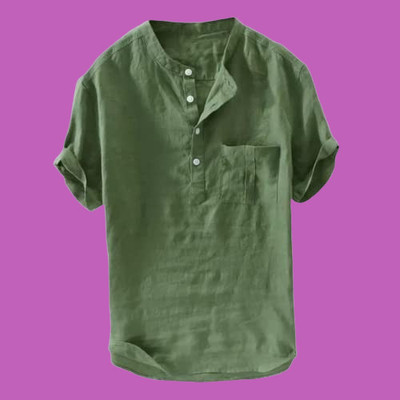 HouseOfCommon Men Solid Straight Kurta(Green)