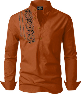 LIRMO Men Solid Straight Kurta(Brown)