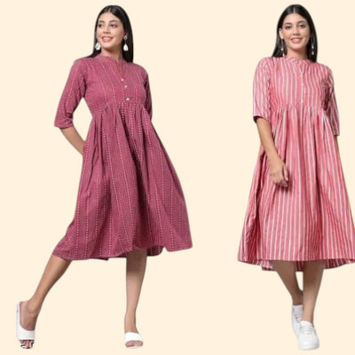 Houseofcommonk Women Printed Anarkali Kurta(Pink)