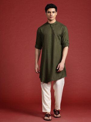 ANOUK Men Solid Straight Kurta(Green)