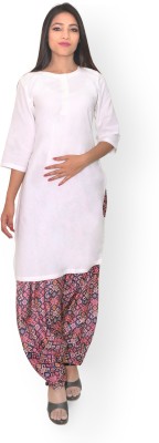 Vastra Boutique Villa Women Solid Straight Kurta(White)