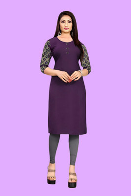 HOFC Women Solid Straight Kurta(Purple)