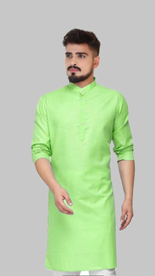 HouseOfCommon Men Solid A-line Kurta(Green)