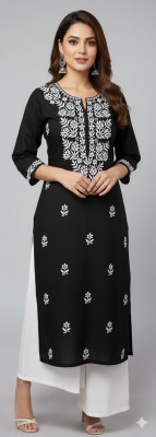 The Sufistore Women Embroidered A-line Kurta(Black)