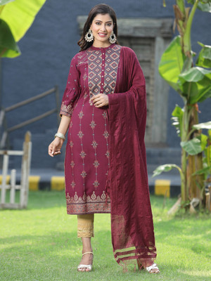 Juniper Women Printed Straight Kurta(Maroon)