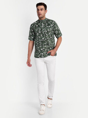 Tesmare Men Abstract Straight Kurta(Green)