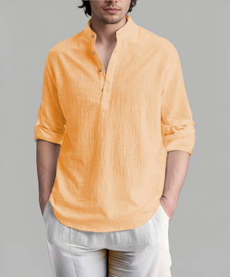 Navkanj Men Solid Straight Kurta(Orange)
