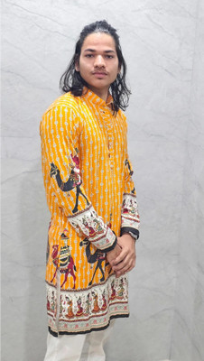 ANMOLSILK Men Embroidered Straight Kurta(Yellow)