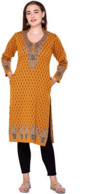 Rosary Women Printed Straight Kurta(Yellow)