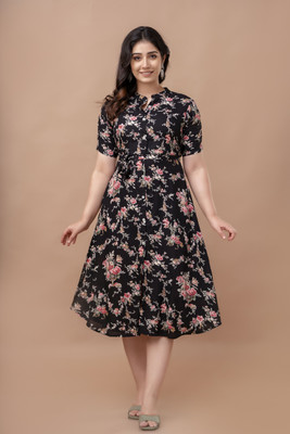 AARIKAARI Women Printed A-line Kurta(Black)