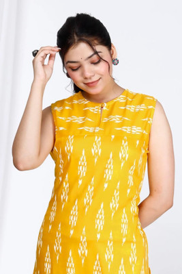 STAR KART Women Printed Straight Kurta(Yellow, White)