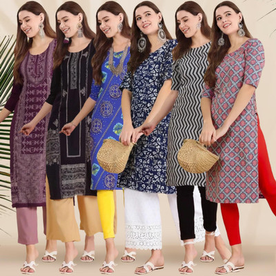 1 Stop Fashion Women Printed Straight Kurta(Multicolor)
