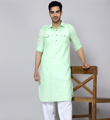 sultan Men Solid Pathani Kurta(Green)
