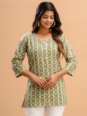 Feranoid Retail Women Printed Straight Kurta(Light Green)