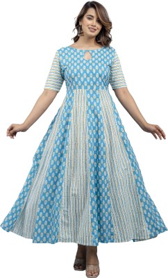 RA CREATION Women Printed Anarkali Kurta(Blue)