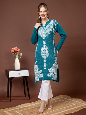 TYSORT Women Embroidered A-line Kurta(Dark Green)