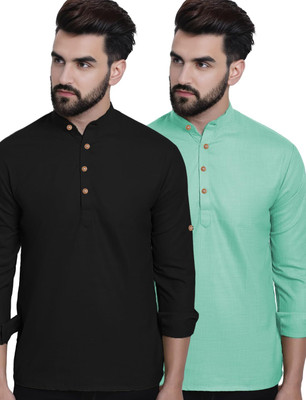 Apektra Men Solid Straight Kurta(Silver)