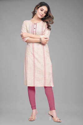 TextileCloth Women Printed, Striped Straight Kurta(Pink)