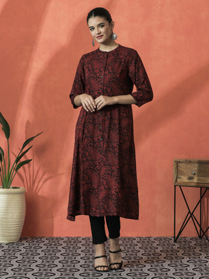 Sangria Women Printed A-line Kurta(Red)